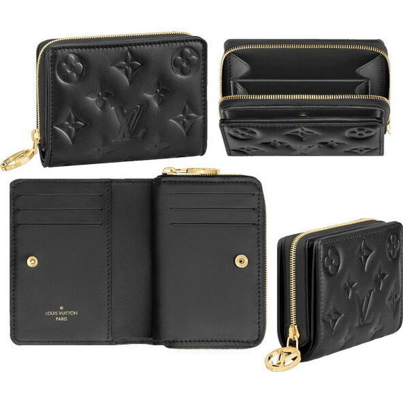 Louis Vuitton Zip Bifold Wallet Black Lambskin Portefeuille Lou - Picture 1 of 1